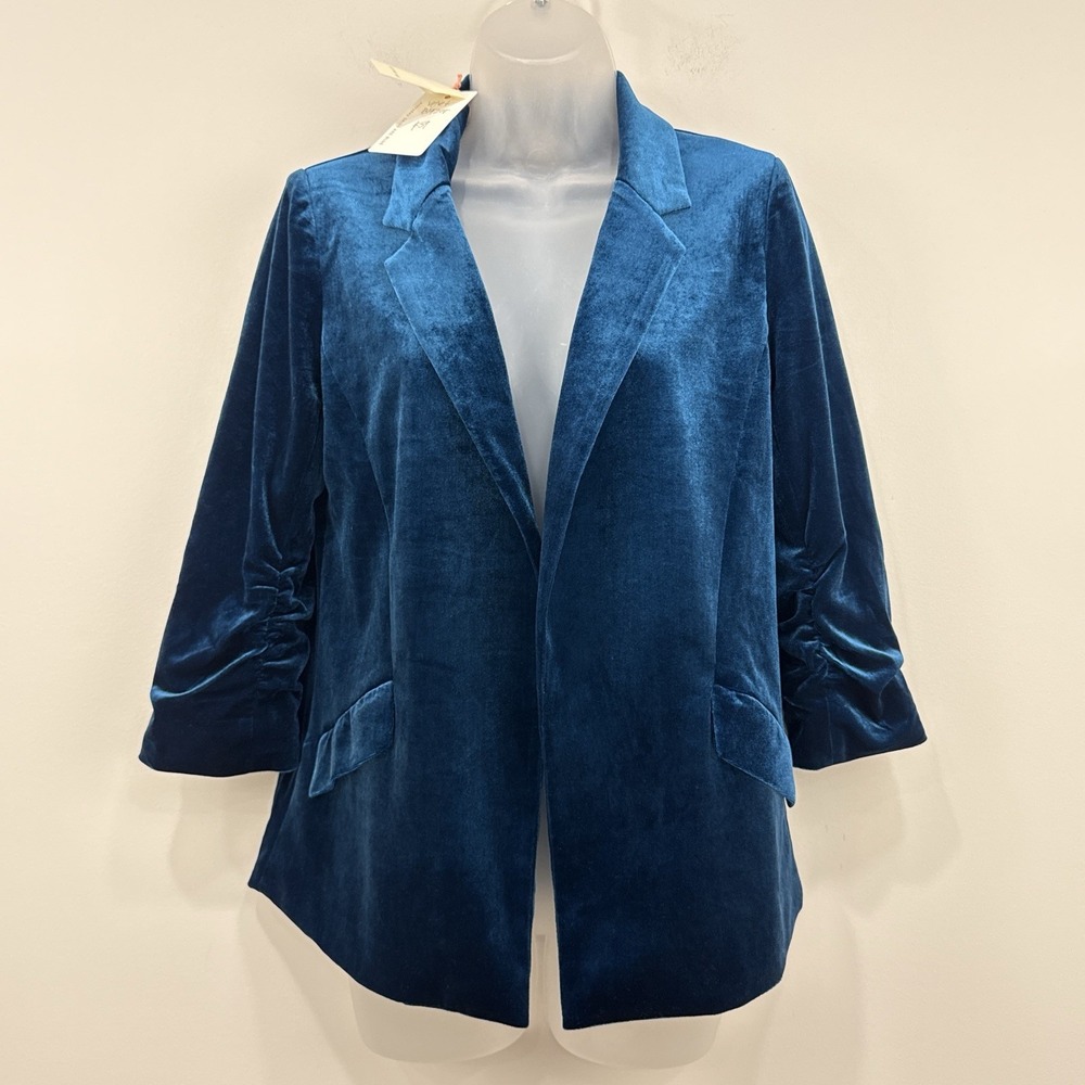Skies Are Blue Velvet Blazer Women's S Blue NWT Whimsigoth Holiday Boho Open